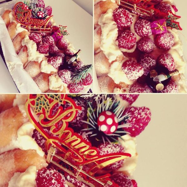 buche tiramisu vanille - coco - framboises - coulis fruits rouge
